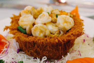 Yam Ring with Mixed Vegetables and Prawns at Spring Court