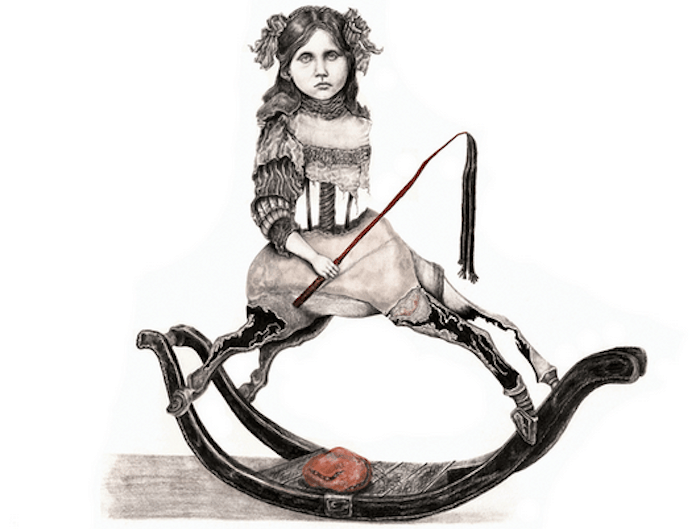 'Rocking Horse Girl on Teratoma' (2012), 57 x 77 cm, Graphite, Gouache, and Pastel on Arches Paper
