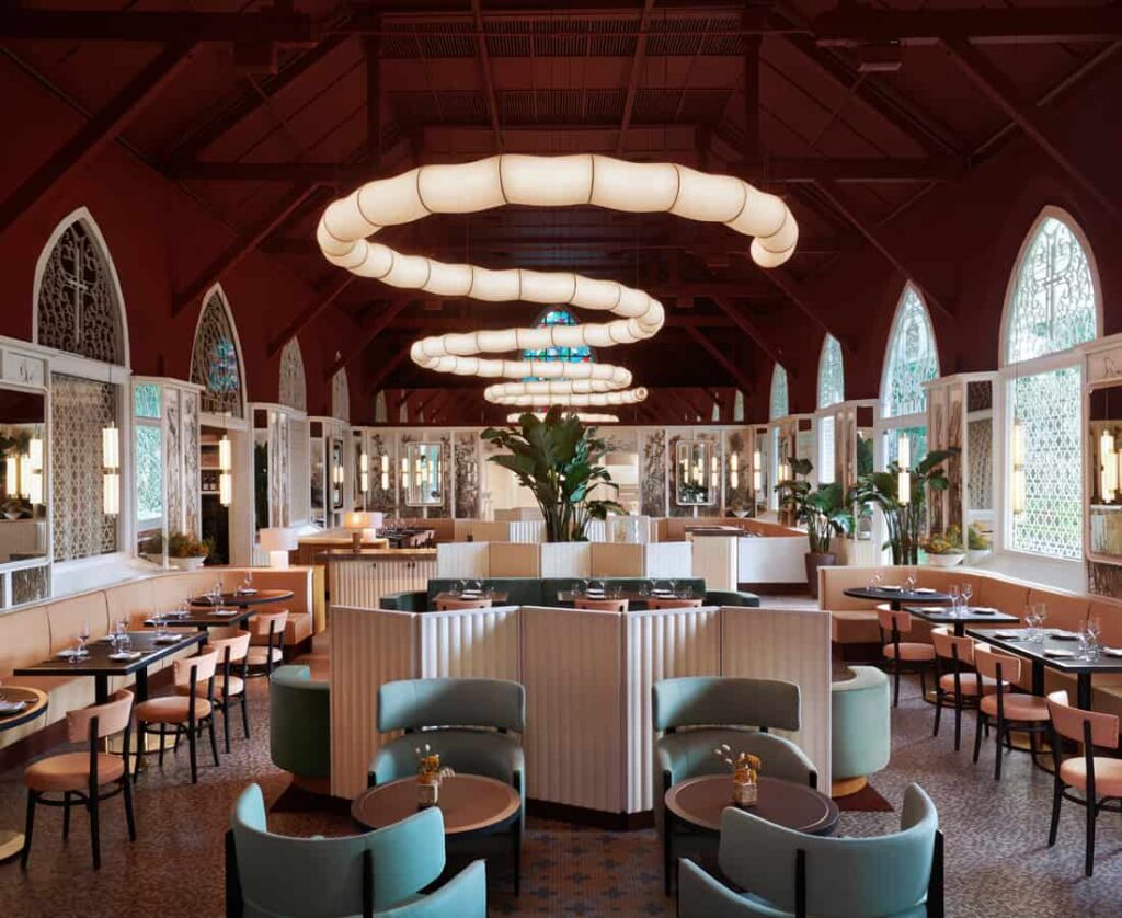 Main dining room at Claudine restaurant in Singapore's dempsey. 