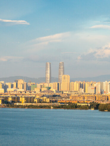 Kunming skyline at sunset in Yunnan China