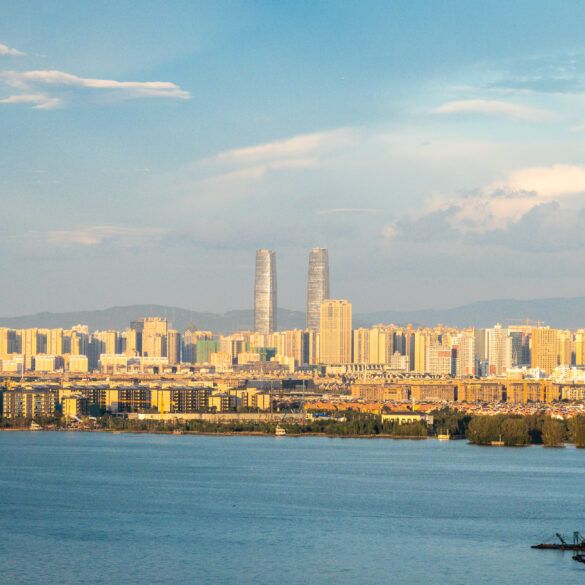 Kunming skyline at sunset in Yunnan China