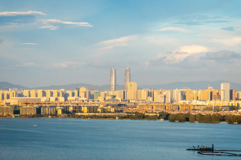 Kunming skyline at sunset in Yunnan China