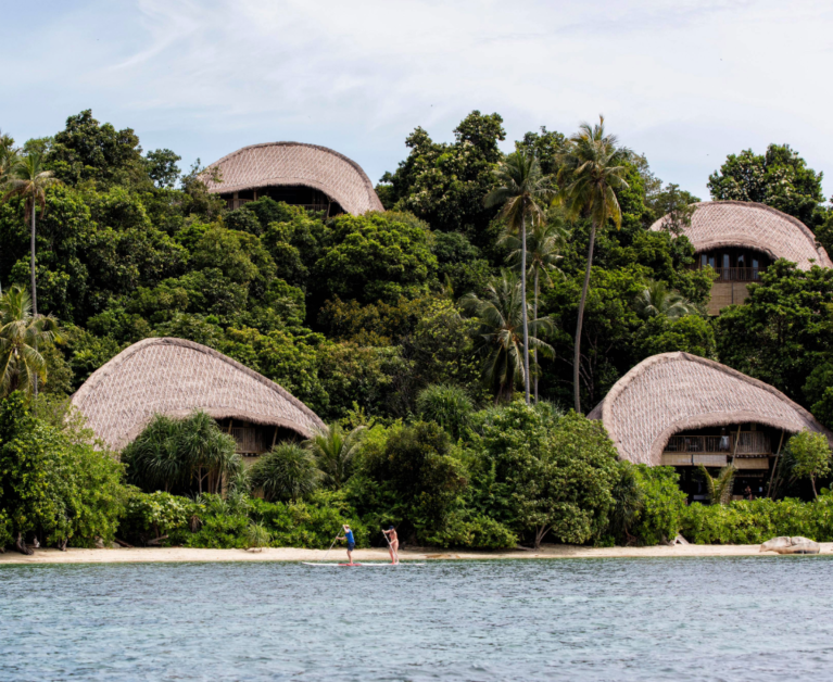 Villas from the sea at Cempedak Island 