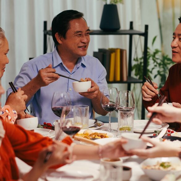 family enjoying dinner together