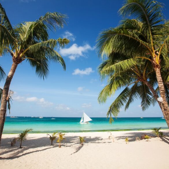 a photo of the pristine white sand beaches of boracay island in philippines