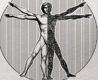 Vitruvean man half organic, half digital artificial intelligence (AI).