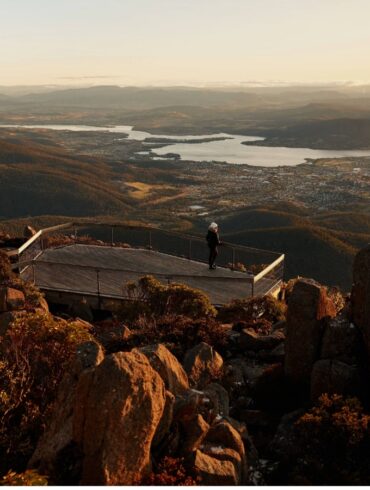 a photo of the view at the summit at kunanyi, mount wellington in tasmania, australia