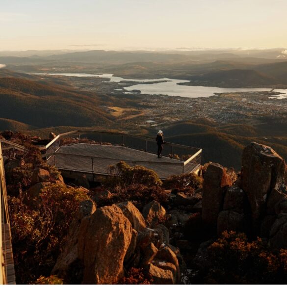 a photo of the view at the summit at kunanyi, mount wellington in tasmania, australia