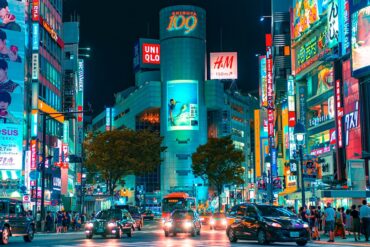 a photo of shibuya street at night in tokyo