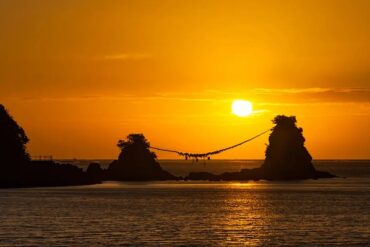 Sunset views at Itoshima Seaside Shrine, fukuoka city, japan