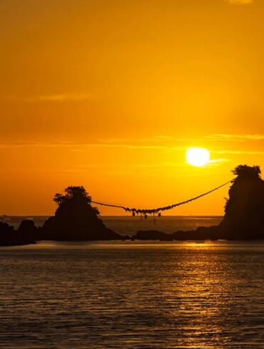 Sunset views at Itoshima Seaside Shrine, fukuoka city, japan