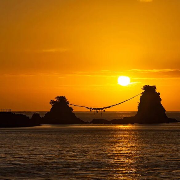 Sunset views at Itoshima Seaside Shrine, fukuoka city, japan