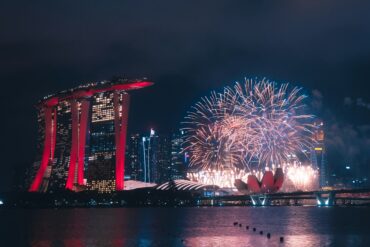 National Day Singapore 2025 fireworks over Marina Bay Sands and skyline during SG60 celebrations at night