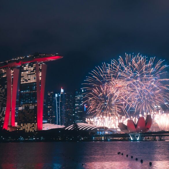 National Day Singapore 2025 fireworks over Marina Bay Sands and skyline during SG60 celebrations at night