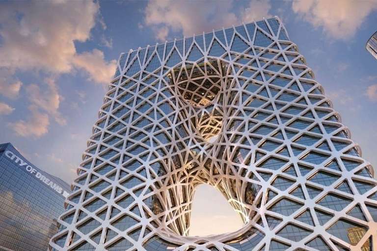 A showcase of Morpheus Hotel’s futuristic building exterior