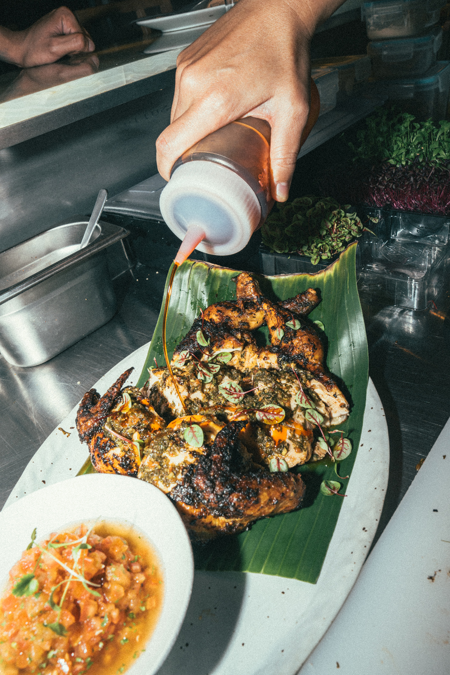 Burmese-style grilled chicken with house-made salsa at Club Rangoon Singapore, part of the refreshed modern Burmese menu by Chef Noom.