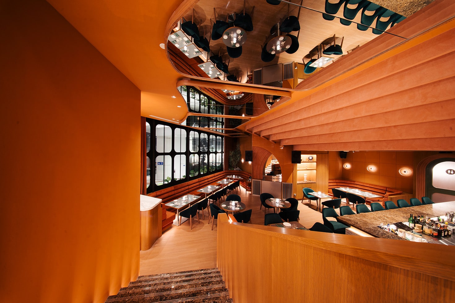 Stylish interior of temper. cocktail lounge and wine bar next to Mondrian Singapore Duxton