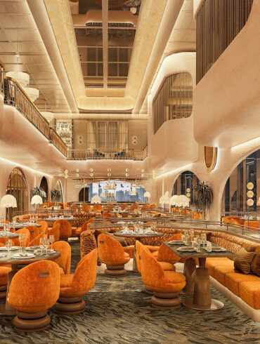 The main dining room at The Consul Bangkok, a modern members club in Bangkok featuring elevated Chinese cuisine and sweeping city views.