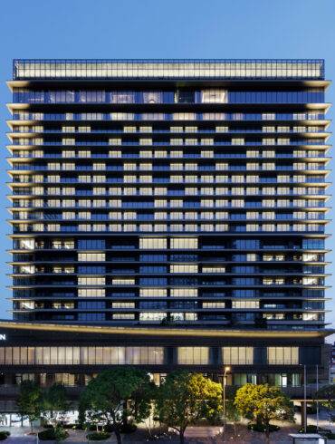 The Westin Yokohama's sleek architectural facade at twilight, a modern Yokohama hotel blending design innovation with wellness-centred hospitality.