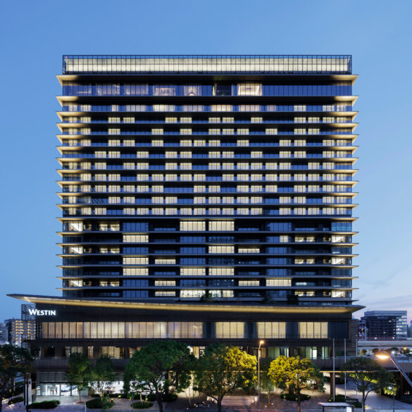 The Westin Yokohama's sleek architectural facade at twilight, a modern Yokohama hotel blending design innovation with wellness-centred hospitality.