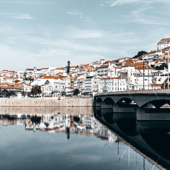 The medieval downtown of Coimbra city and its Mondego River