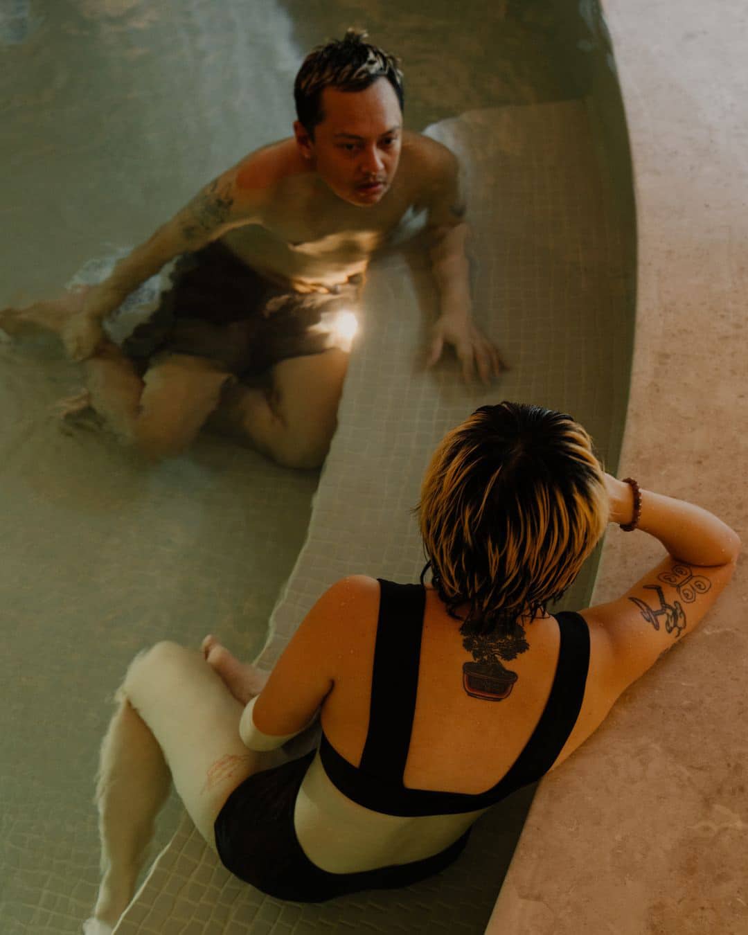 Couple relaxing at Nowhere Baths, a gift card experience focused on wellness and relaxation for partners or loved ones.