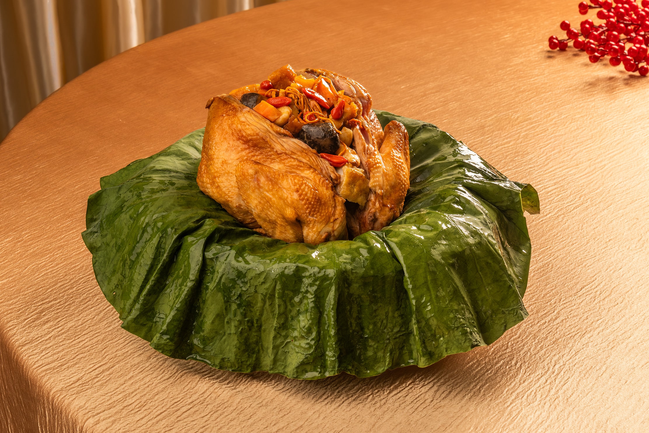 Braised eight treasures chicken with Chinese herbs wrapped in lotus leaf at Grand Hyatt Singapore