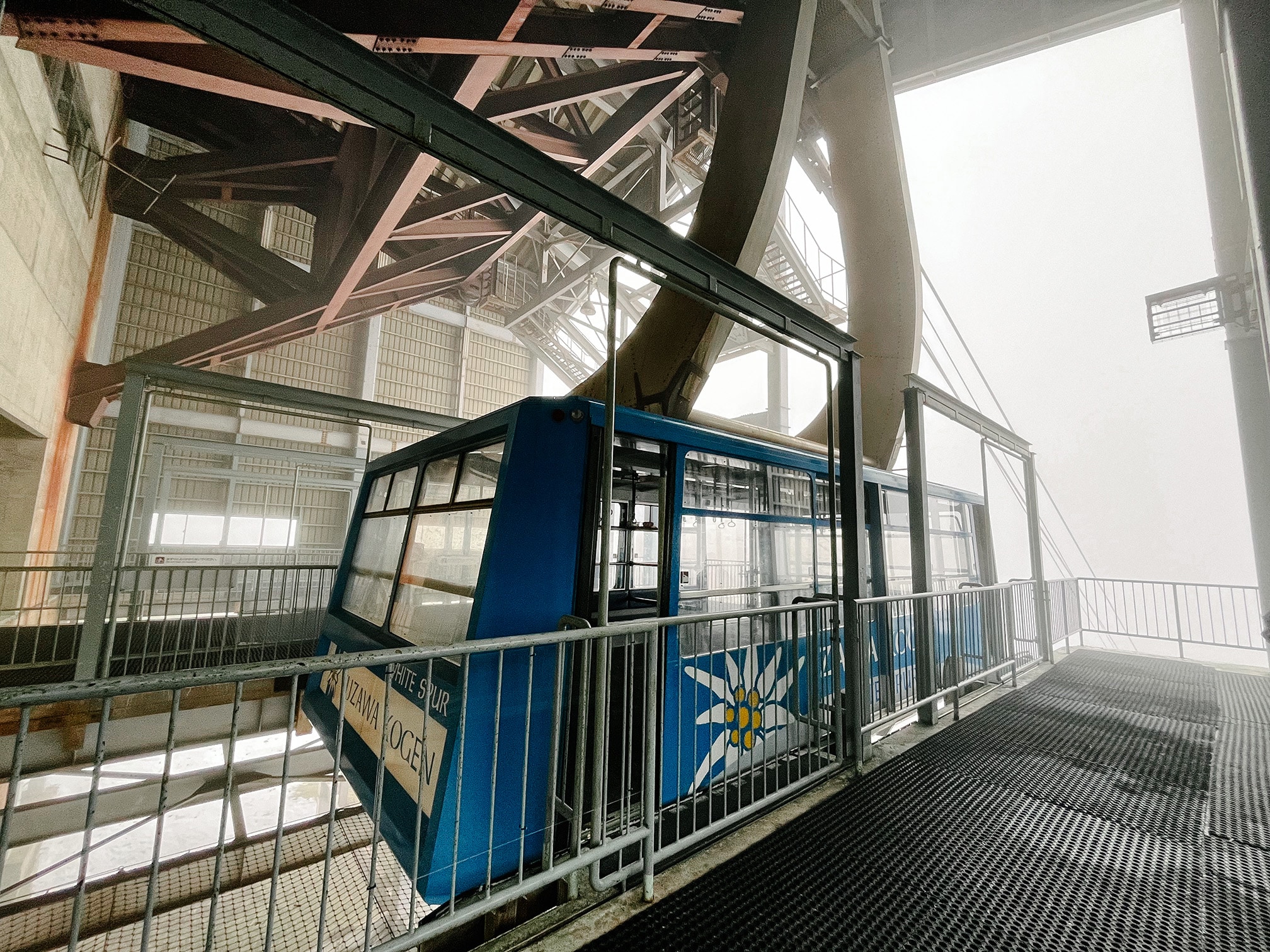 Yuzawa Kogen Ropeway cabin station transporting visitors to the ski resort in Yuzawa Onsen, Niigata.