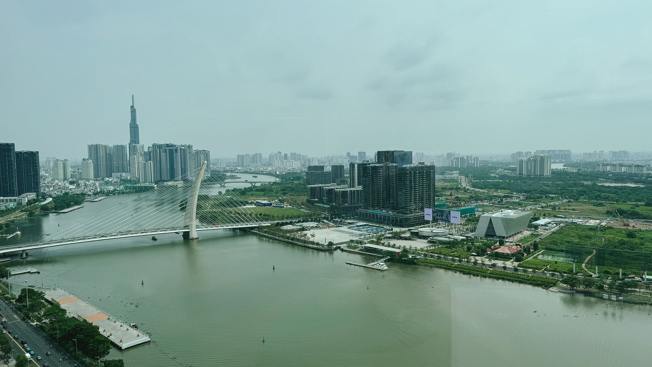 View of Saigon River and city skyline from King One Bedroom Suite at Hilton Saigon