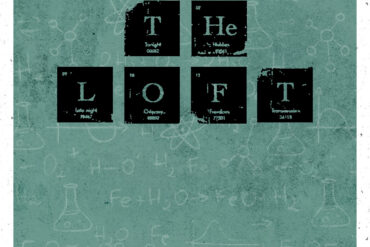 Poster for The Secret Loft Party featuring periodic table-style typography and event details on a chalkboard background.