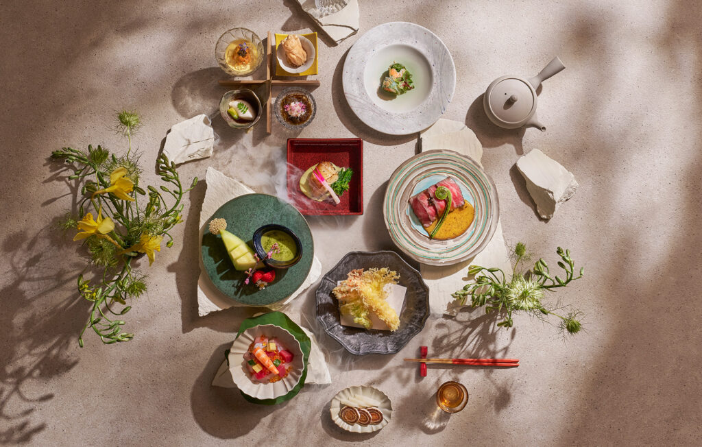 Omakase spread featuring sashimi, abalone and seasonal Japanese dishes at Keyaki, Pan Pacific Singapore