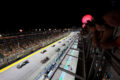 F1 cars lined up on the starting grid at the Singapore Grand Prix night race, with packed grandstands and glowing lanterns overhead.
