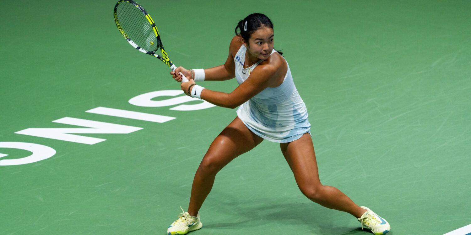 Alexandra Eala stretches for a backhand return during a match, credit: The Kallang