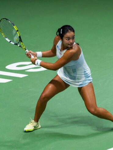 Alexandra Eala stretches for a backhand return during a match, credit: The Kallang