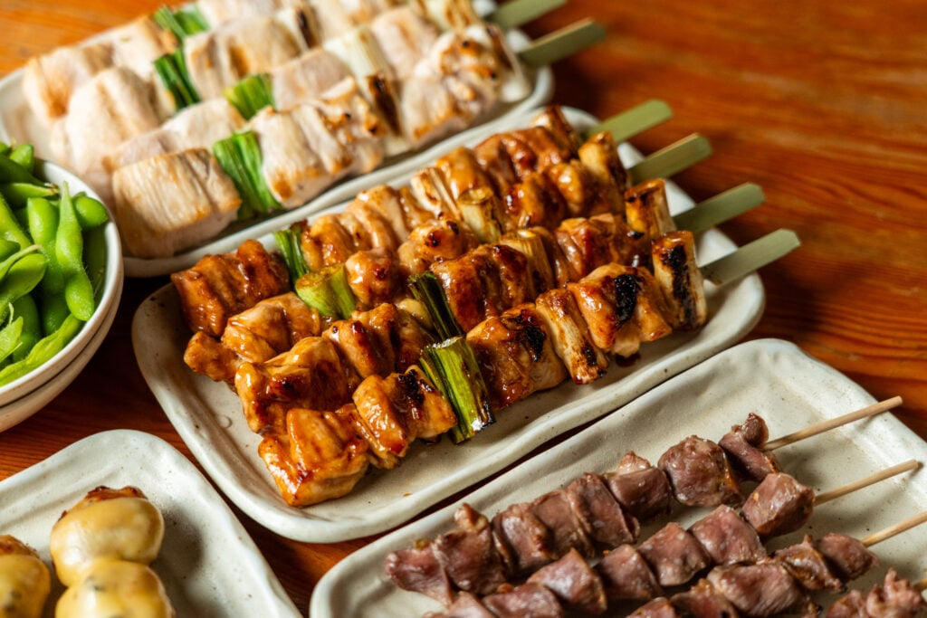 Assorted yakitori skewers and edamame served at Torikizoku, VivoCity
