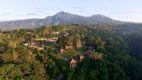 Aerial view of Bagus Agro Pelaga's highland eco-farm and thatched-roof villas in Bali, the venue for KAJE 2026.