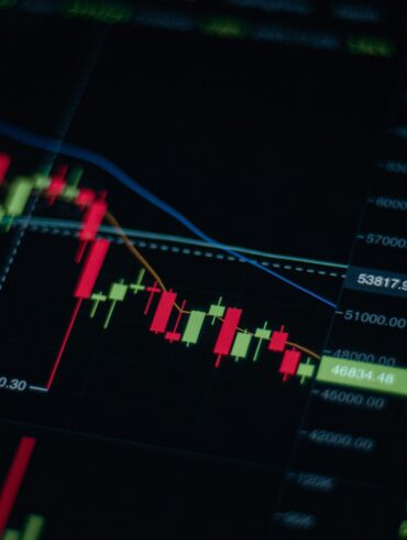 Cryptocurrency trading screen showing a candlestick price chart in a downward trend, with live price data displayed alongside.