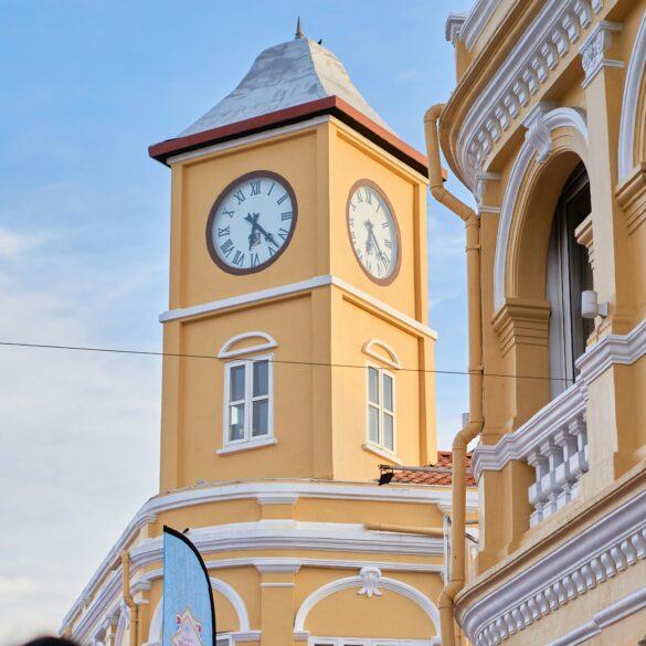 Museum Phuket yellow clock tower building in Phuket Old Town