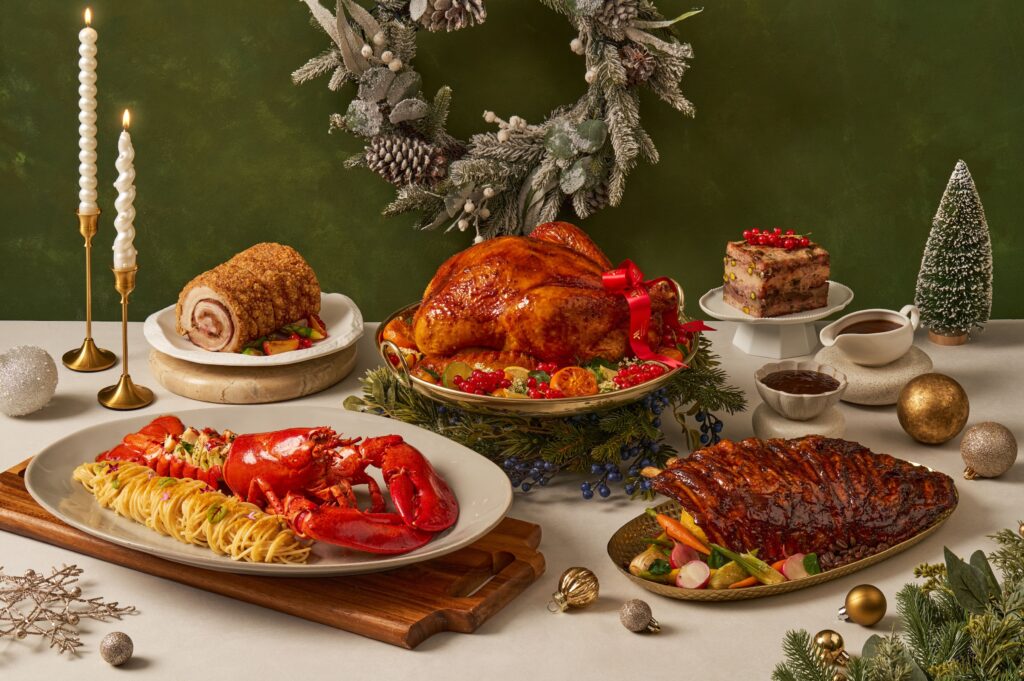 Singapore Marriott Tang Plaza Hotel Christmas takeaways, with Spiced Rum-Glazed Whole Roast Turkey, Whole Boston Lobster with Chitarra Pasta, Roast Pork Saddle and Iberico Pork Ribs