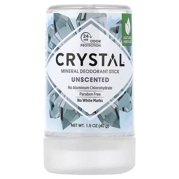 Crystal Mineral Deodorant Stick, Unscented, 40g, a clear mineral salt deodorant